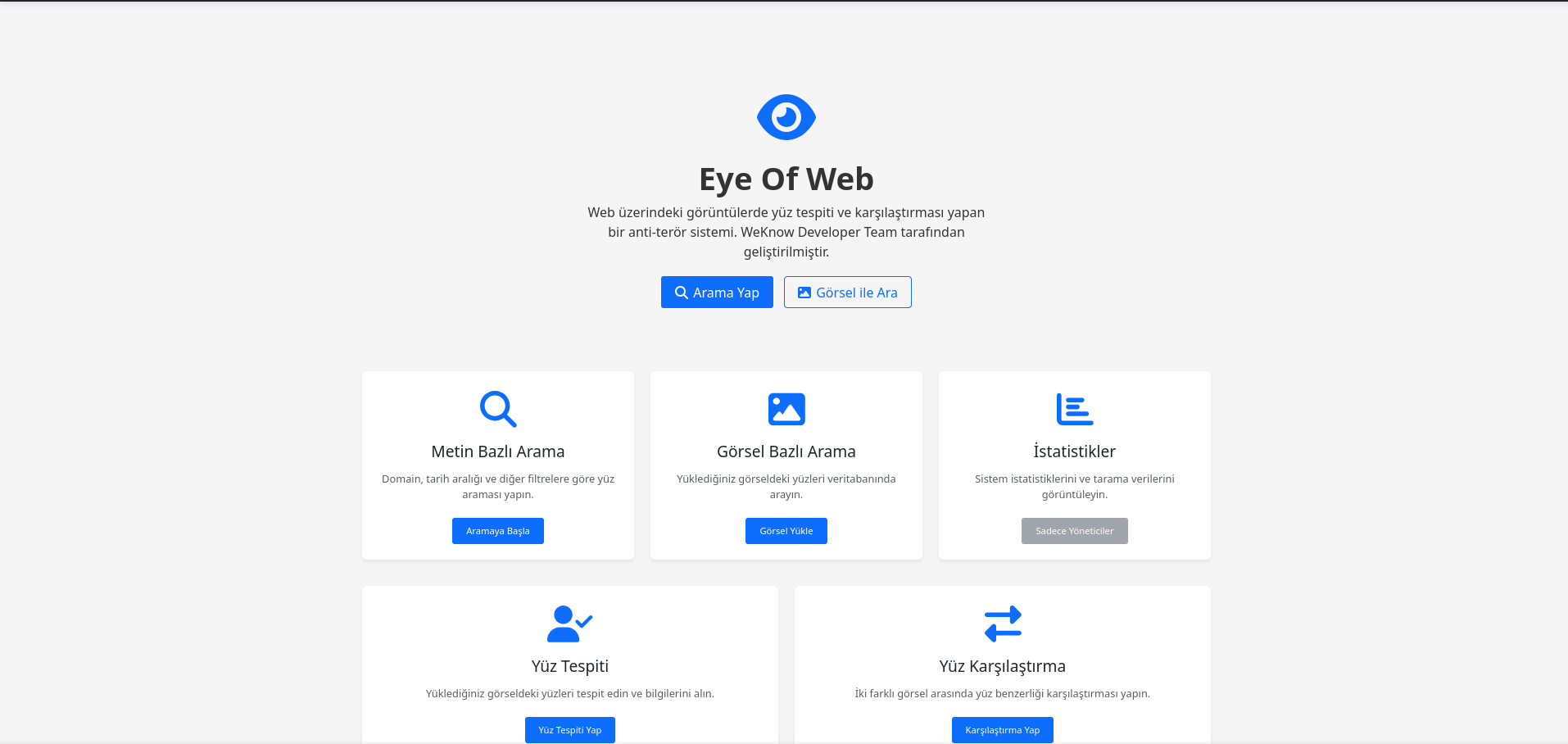 Eye Of Web Hoş Geldiniz Ekranı - Ana kontrol paneli görüntüsü